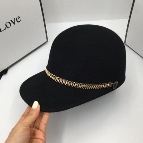 Wool cap for women with Chain equestrian in the spring and autumn winter new tide baseball cap