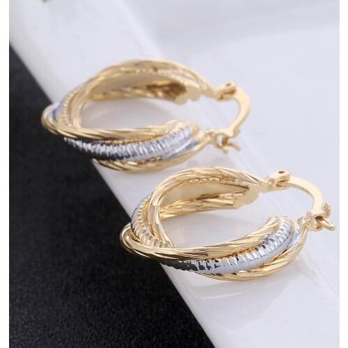 Ethiopian Simple Spiral Ear Earrings Fashion Copper Two Tone Hoop Earrings Jewelry