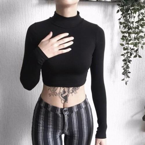 Women Solid Color Letter Embroidery Vintage Long Sleeve Slim Blouse Crop Tops