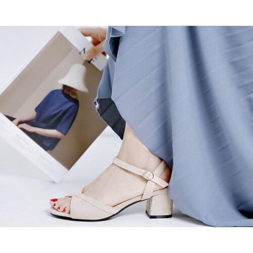 YMECHIC 2020 Summer Black Beige Suede High Heel Sandals Block Heels Female Shoes Special Peep Toe Design Daily Lady Sandal 10