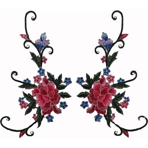 1 Pair Embroidered Organza Lace Patch Accessories Lace Trim Applique Fabric Flower Leaf Pattern Patch for Dress Clothing