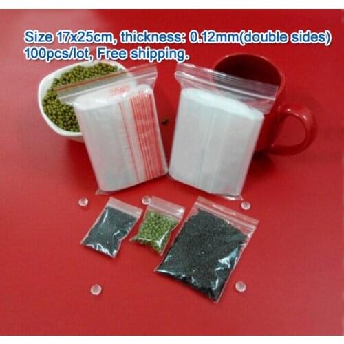 100pcs/lot double sizes 0.12mm Transparent PE Zip Lock jewelry Packaging pouches, 17*25cm clear plastic bags for gift storage