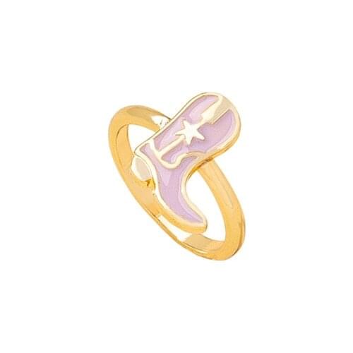 2021 Ins Trendy Gold Purple Enamel Boots Western America Cowboy Minimalism Finger Rings Korean Fashion Women Party Jewelry