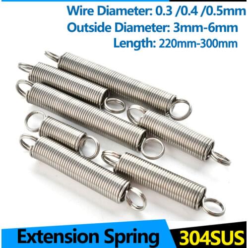304 Stainless Steel Extension Cylindroid Helical Coil Small Mini Tension Spring WD 0.3mm 0.4mm 0.5mm