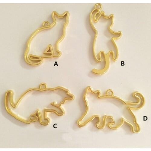 5pcs Cute Golden Cat Decor Metal Frame Jewelry Fillings Pendant Accessory DIY Charms Handmade Animal UV Resin Open Bezels Craft