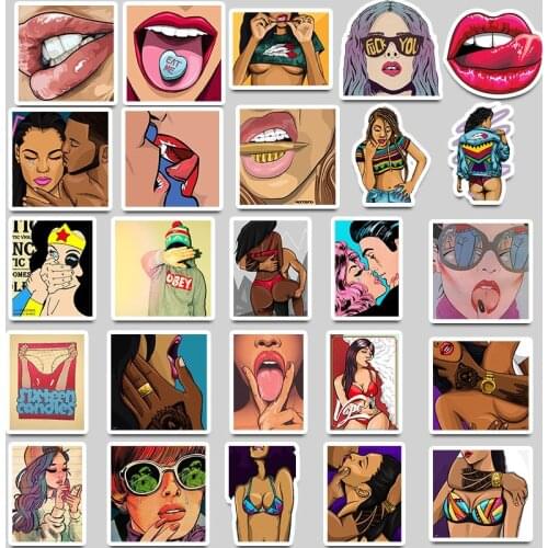50 Pieces Not Repeating Pvc Waterproof Tease Vulgar Sexy Beauty Girls Stickers For Laptop Skateboard Luggage Keyboard Bottles