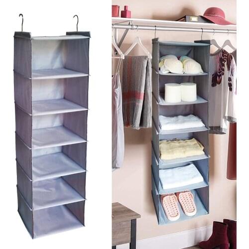 Oxford Cloth 6-layer Wardrobe Storage Bag Organizer Hanging Bag With Hook Wardrobe Underwear Multilayer Sorting Finishing Bag