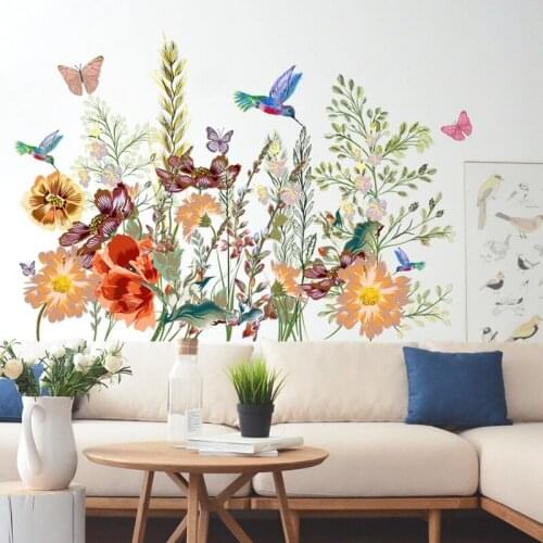 Butterflies Kingfisher Wall Stickers Flowers Living Room Bedroom Decor Sofa Bedside Backdrop Waist Line Decals for Furniture