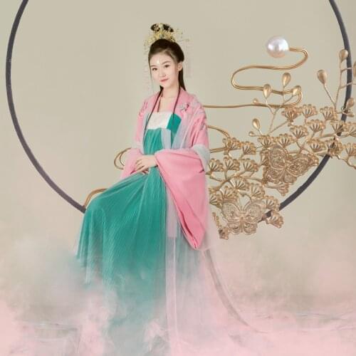 Bai Hua Si WYJN Pink Green Flower Fairy Thematic Photography Costume Hanfu Beautiful Female Aesthetic Tang Princess Hanfu
