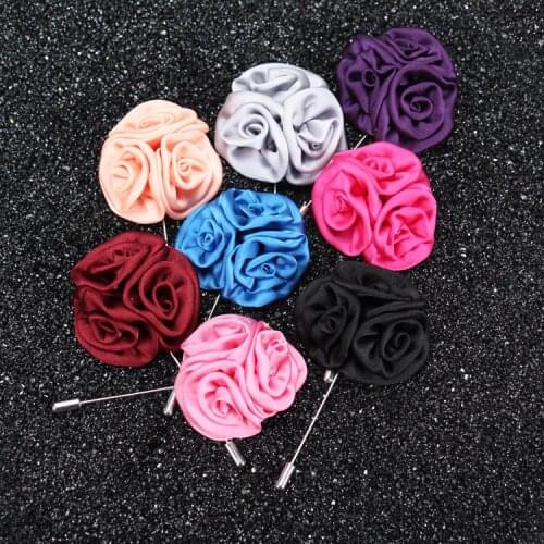 Free shipping , 20 pcs/lot , Handmade satin rose flower lapel pin , Mens Fabric Flower Lapel Pin