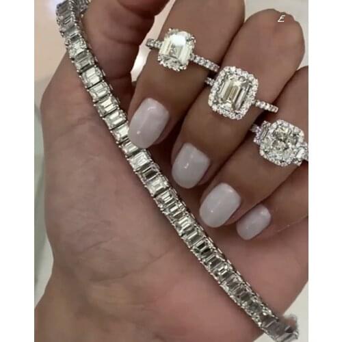 Luxury Engagement Wedding natural gemstone Bracelet Jewelry 18K white gold filled Emerald cut Diamond Bracelets For Women Men