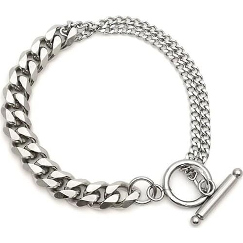 New Fashion Stainless Steel Link Curb Chain Bracelets Toggle-clasps Bracelet Silver Color For Women Men Fashion Jewelry