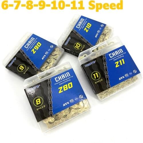 Bike Chain 6-7-8 9 10 11 Speed Gold MTB Mountain Road City Bicycle Chian 116L 18/21/24/27/30/33 Speed Cassette Freewheel Chain