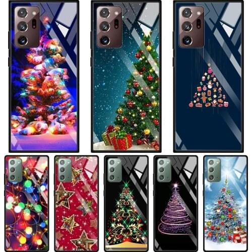Tempered Glass Cases For Samsung Galaxy Note 20 Ultra 10 Plus Lite 5G 9 8 Back Cover Phone Shell Beautiful Merry Christmas tree