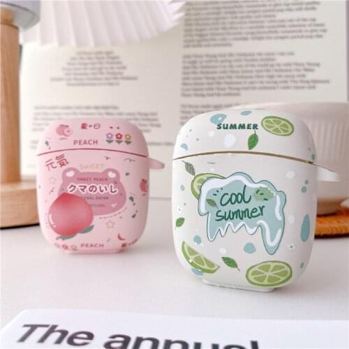 Cute Peach lime fruit Headset case For Baseus W04 W04 Pro TWS Bluetooth Earphone True Headphones case Silicone Protection Case