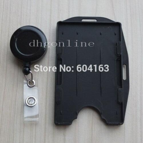 8 sets card holder + Reel for ID card lanyard Badge office Double Identity D2in1 Black