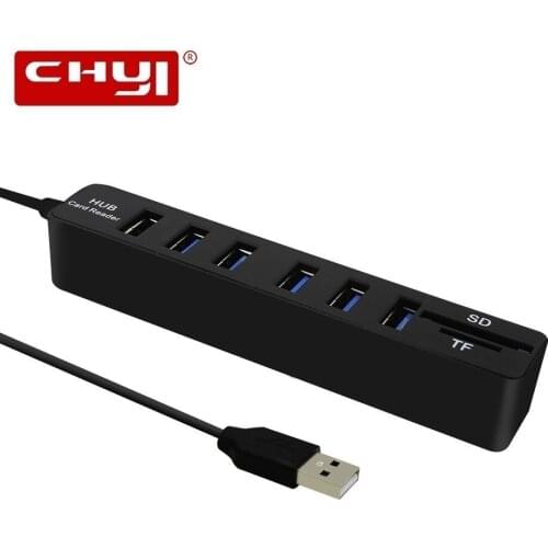 CHYI USB Hub 2.0 With TF SD Card Reader Multi USB Hub Splitter High Speed 6 Ports USB Hab For PC Computer Laptop Accessories