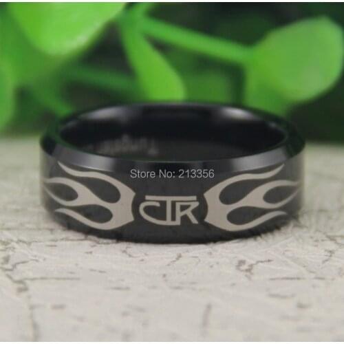 Cheap Price Free Shipping USA Canada Hot Selling 8MM Black Bevel Religion CTR The Lord Ring Mens Fashion Tungsten Wedding Ring