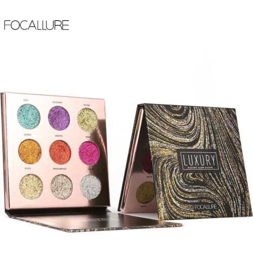 FOCALLURE 9 Colors Shimmer Eyeshadow Make Up Palette Waterproof Cosmetic Eye Bright Glitter Makeup Lips Face Makeup