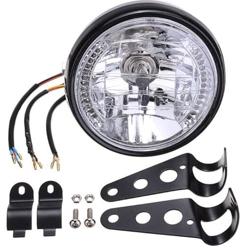 1pc Halogen Bulb Moto Round Headlight 2250LM 12V Safety ABS Amber LED Turn Signal Motorcycle Light 3000K 35W Bracket Accessories