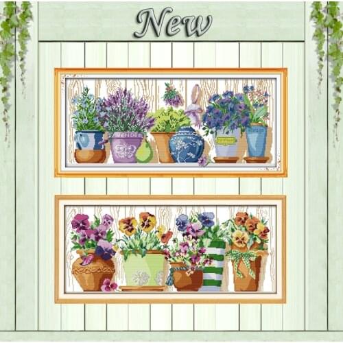 Pottings colourful flowers painting counted printed on canvas DMC 11CT 14CT Chinese Cross Stitch kits embroidery needlework Sets