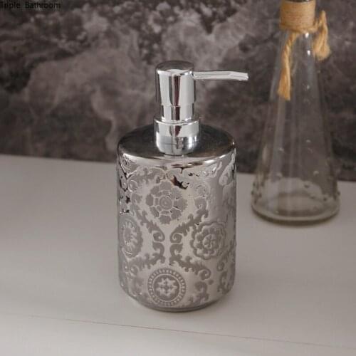 1pc Nordic Silver Pattern Ceramic Shampoo Bottle Wristband Hand Dispenser Liquid Soap Dispenser Lotion Bottle Bathroom Supplies
