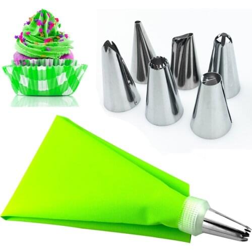 8pcs/Set Confectionery Bag With Nozzles Icing Piping Tip Stainless Steel Cake Decorating Tool Pastry Cream Spout For Baking
