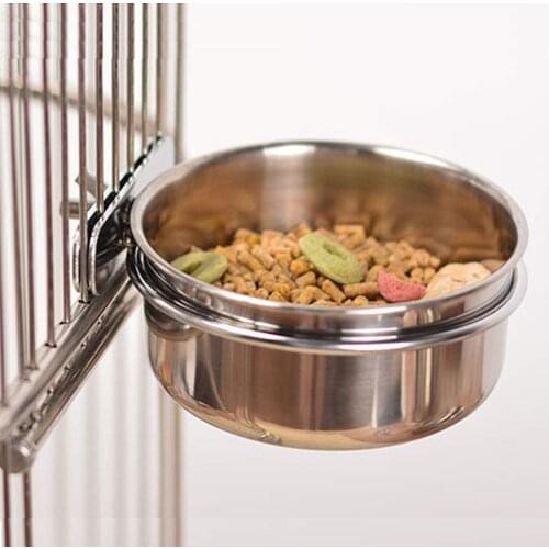 Pet Feeder & Water Bird Hamster parrot Cup with Holder Stainless Steel Cage Coop Hook Cup10 oz for Small Animal Cage Bowl