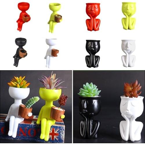 Creative Art Portrait Sculpture Vase Flower Pot Garden Storage Abstract Character Succulents Plant Pot Micro Landscape Decor