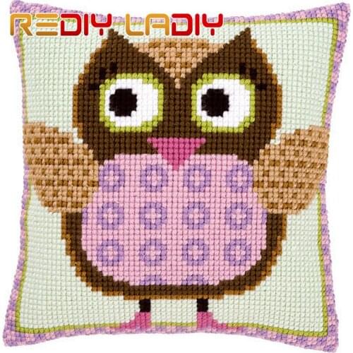 Cross Stitch Cushion Cover Shy Bear & Owl Sofa Pillow Chunky Cross-Stitch Kits Acrylic Yarn Pillow Case Home Decor Art & Crafts