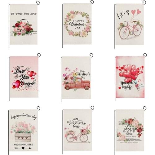 Linen Cloth Garden Flags Double Sided Decorative Garden Flag Happy Valentines Day Yard Flags Outdoor Decor No flagpole