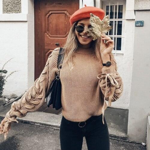 Fashion 2020 Women O-Neck Knitted Sweaters Female Lace-Up Cute Pullover And Sweater Winter Ladies Elegant Jumper Tops