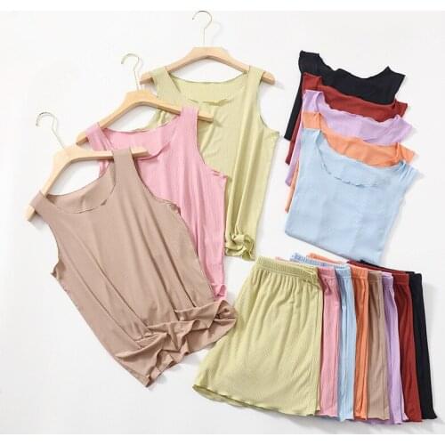 Modal Camisole Female Home Wear Clothes Two-Piece Set Large Size Loose Pajamas Thin Sleeveless Top + Shorts Suit Pijamas Women