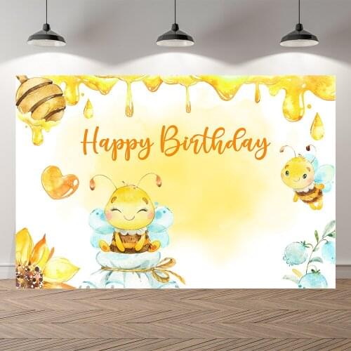 Neoback Sun Flowers Cute Bees Honey Autumn Baby Shower Party Backdrop Customized Kids Birthday Decorations Background Photocall
