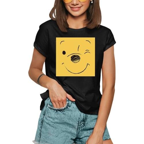 Disney New Fashion Winnie the Pooh Bear Face Fun Tshirt Graphic Tops Tees 90s Harajuku T-shirt Kawaii Black T shirt