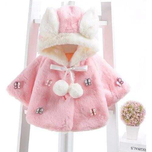 New Baby girls Faux fur coats fleece outerwear Hooded Winter Autumn 6M-2 old size Clothes 7BT029