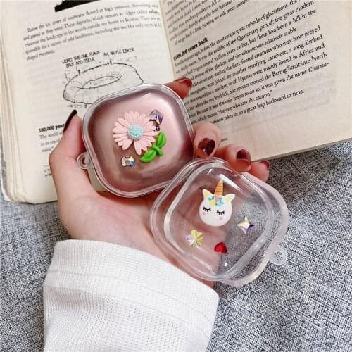 Clear Earphone Case for Samsung Buds Live Epoxy Flower Unicorn Case Protective Bluetooth Earphone Cover Bling Transparent Cover