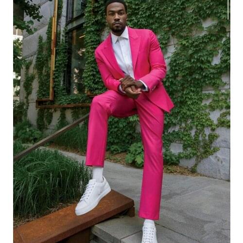 Fuchsia Mens Suits 2 Pieces Prom Tuxedo Groomsmen Wedding Suit Fashion Men Business Blazer Fomal Jacket Pants