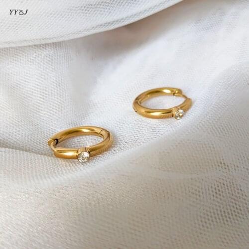 Zircon stone small huggie hoop earrings for women stainless steel tiny mnimalist gold hoop earring trendy women jewelry 2021