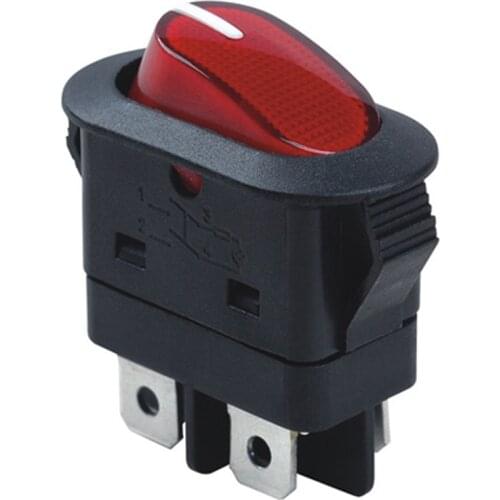 5PCS Black 4 Pins Tactile Rocker Switch Red Round On-Off Push Button Switch With Light 16A 250V RK1-010