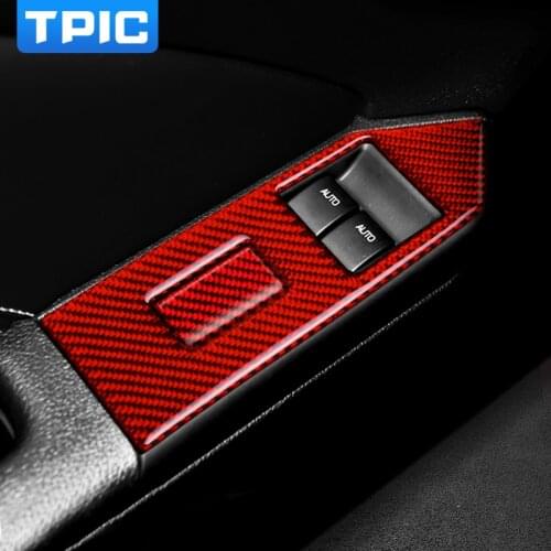 TPIC Carbon Fiber Stickers Car Window Switch Control Panel Cover Interior Trim For Ford Mustang 2009-2013 Sticker Accessories