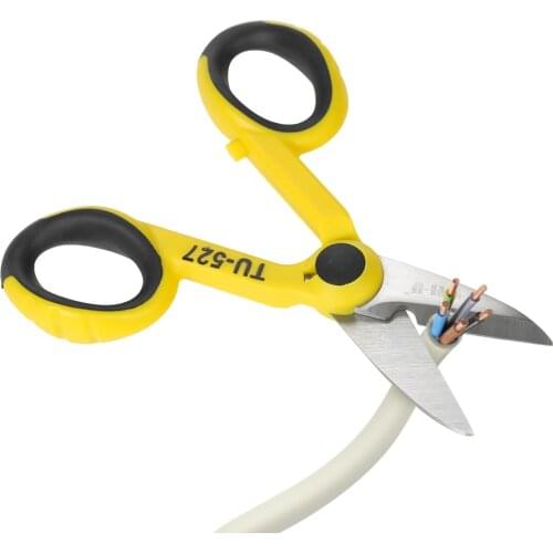 TU-527 5.7" Multipurpose Steel Electrician Scissors Shears Cut/Strip Electrical Wire with Wire Cutting Notch