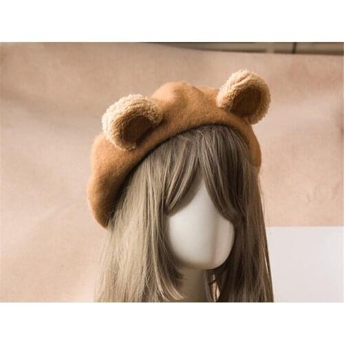 Japanese Christmas party gift LOLITA HAT Wool Painters Cap Cute BEAR EAR LOVELY GIRL HAT Bud Cap headwear B790