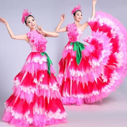 New Opening Dance Petal Big Swing Skirt Spanish Bullfight Performance Dress WomenS Flamenco Skirt Stage Chorus Dresses DL6125