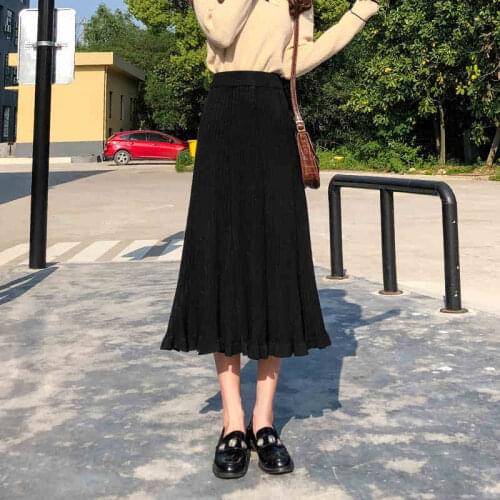 Knitted Skirt Womens Autumn Winter High Waist Winter Skirt Long A- line Woolen Skirt Woman Skirts Mujer Faldas Saias Mulher