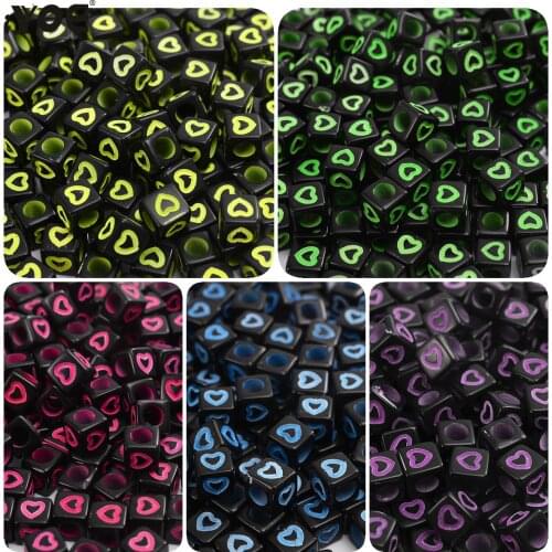 100/200/300/500pcs/Lot 7mm Acrylic Spaced Beads Square Love Heart Beads for Jewelry Making DIY Handmade Charms Bracelet Necklace