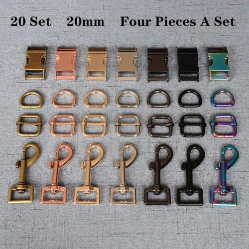 20 Set 20mm Metal D Ring+Snap Hook+Adjustable+Release Buckle DIY Dog Collar and Leash Accessories 4JT20mm782607