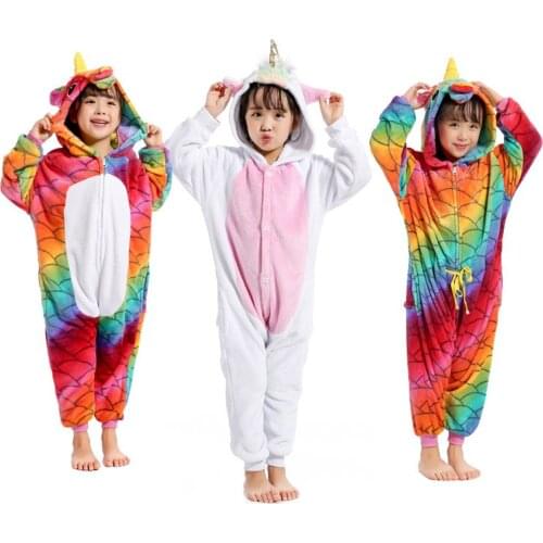 2020 Kids Pajamas Set Child Flannel winter christmas Kugurumi unicorn pyjama for girl Boy cartoon animal Hooded sleepwear onesie