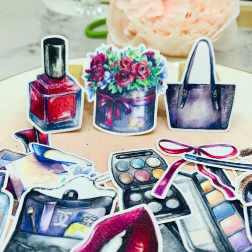 25PCS Bag, perfume, flowers, ladies'mini Paper Stickers Crafts And Scrapbooking stickers book Decorative sticker DIY Stationery