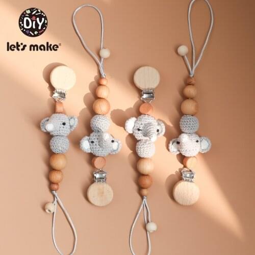 LetS Make 5Pc Wooden Pacifier Chain Baby Teether Toys Animal Pacifier Clip Baby Stroller Accessories New Born Baby Toys